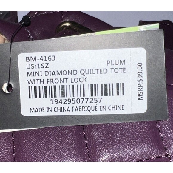 Badgley Mischka Diamond Quilted Mini Tote Crossbody Bag Purple Gold Hardware - Picture 6 of 7